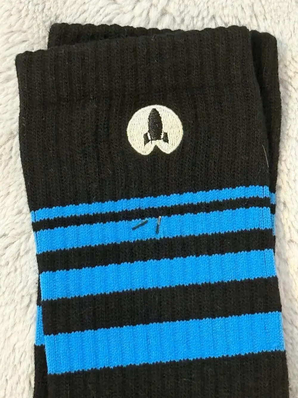 Black and Sky Blue Athletic Gym Socks with rocket embroidery